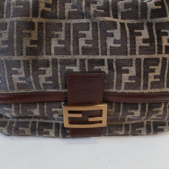 Womens Fendi Zucca Mini Mama Baguette Velour Velvet Leather Shoulder Handbag - Picture 10 of 16